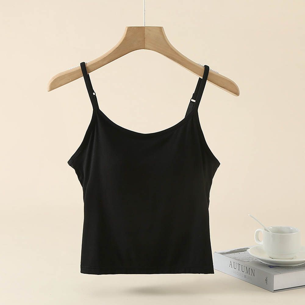 莫代爾柔軟涼感Bra T細肩帶背心-黑色