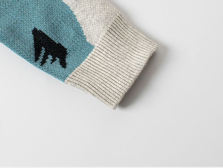 純棉圓領針織長袖上衣-藍恐龍-灰色