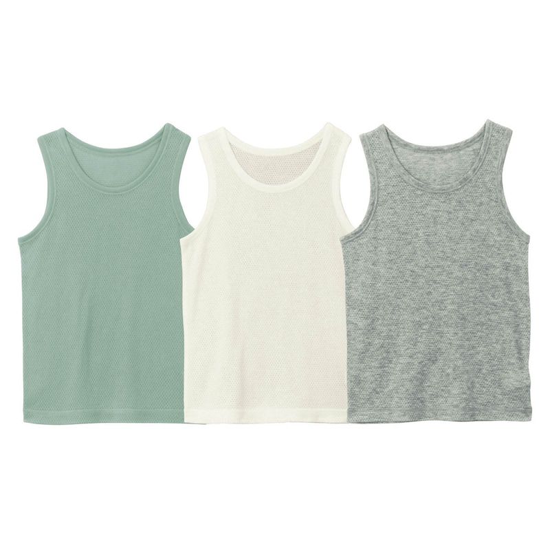 日本千趣會 - GITA 純棉涼爽洞洞背心超值三件組-白X綠X香蕉