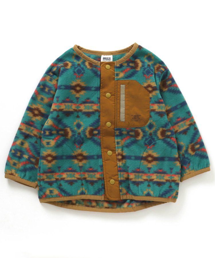 日本 BREEZE - 古著撞色輕質短毛外套-米白x軍綠