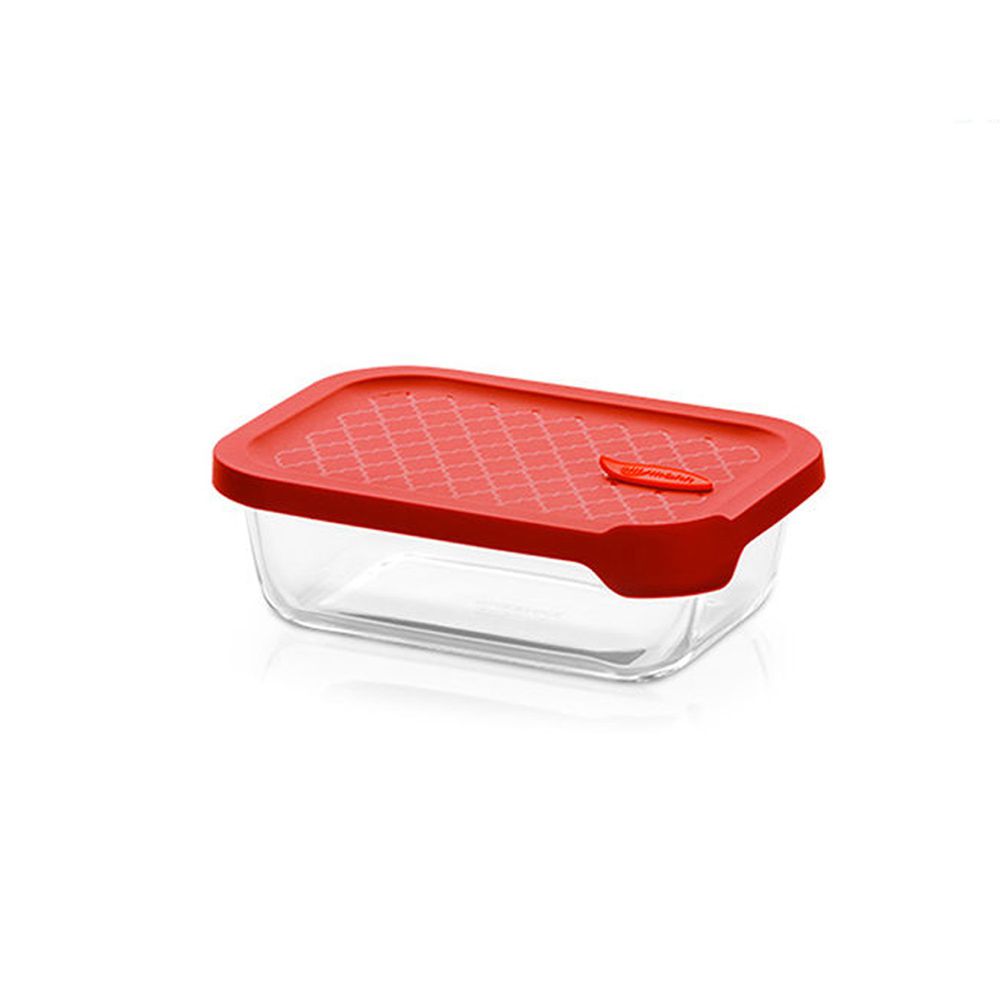 韓國 sillymann - 100%鉑金矽膠微波烤箱輕量玻璃保鮮盒(長方型630ml)-紅