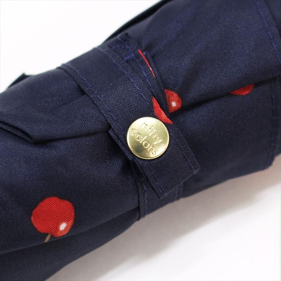 日本 nifty colors - 抗UV輕量 晴雨兩用折疊傘-甜美蘋果-深藍 (直徑88cm/160g)