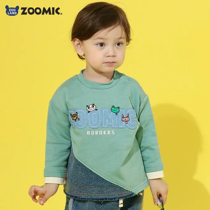 日本 ZOOLAND - 丹寧風小熊裏毛長袖上衣-品牌好朋友-薄荷綠