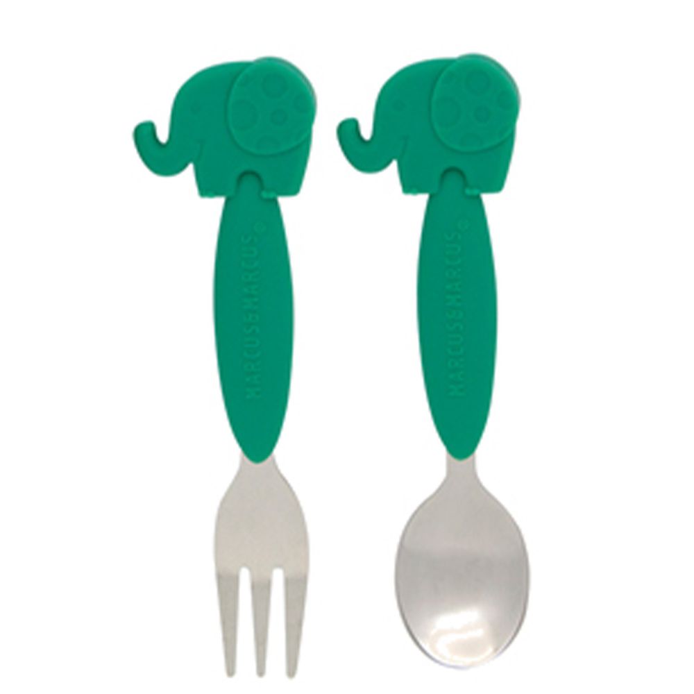 MARCUS＆MARCUS - 動物樂園不鏽鋼叉匙餐具組-綠大象