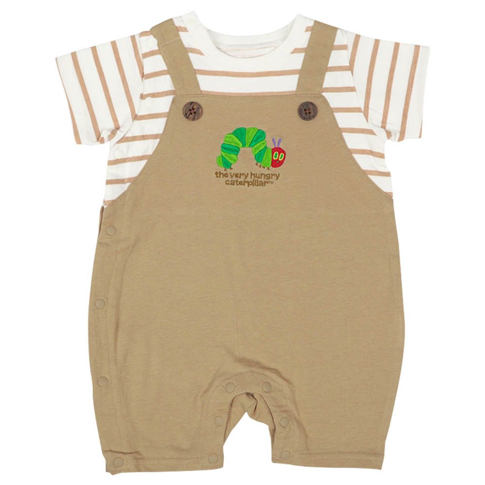 短袖吊帶褲風兔裝-好餓的毛毛蟲-淺卡其色