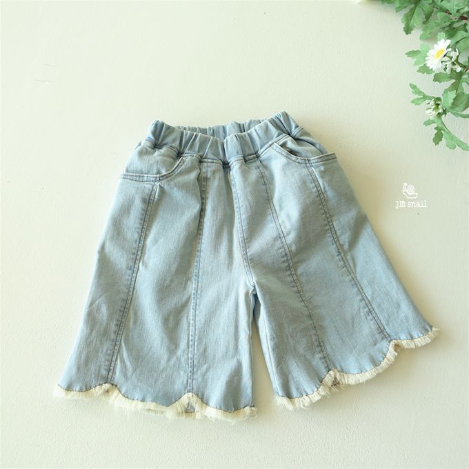 韓國 Jmsnail - 鬆緊腰褲管剪裁抽鬚牛仔褲-深藍