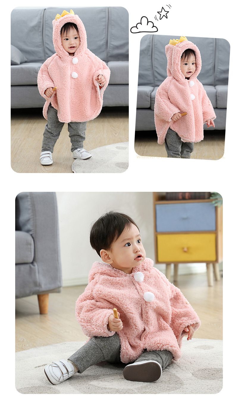 可愛毛絨絨披肩外套-皇冠-白色