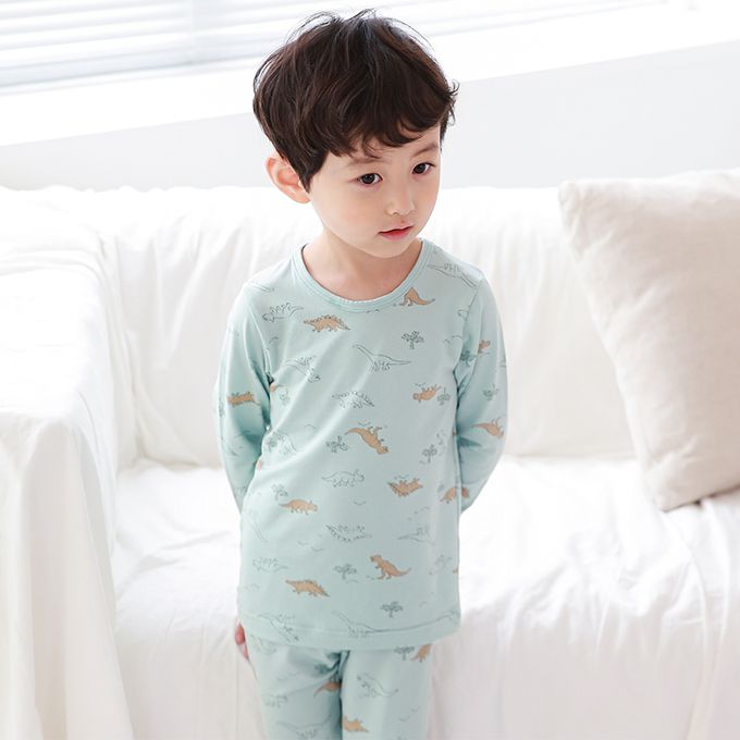 正韓 Cogibu - 極舒適無螢光劑幼兒/兒童 AERO WARM 有機發熱衣睡衣/家居服套裝組-恐龍
