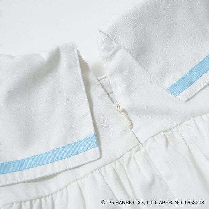 日本 Lycee mine - 俏麗水手條紋短袖洋裝-卡通人物大耳狗-米白