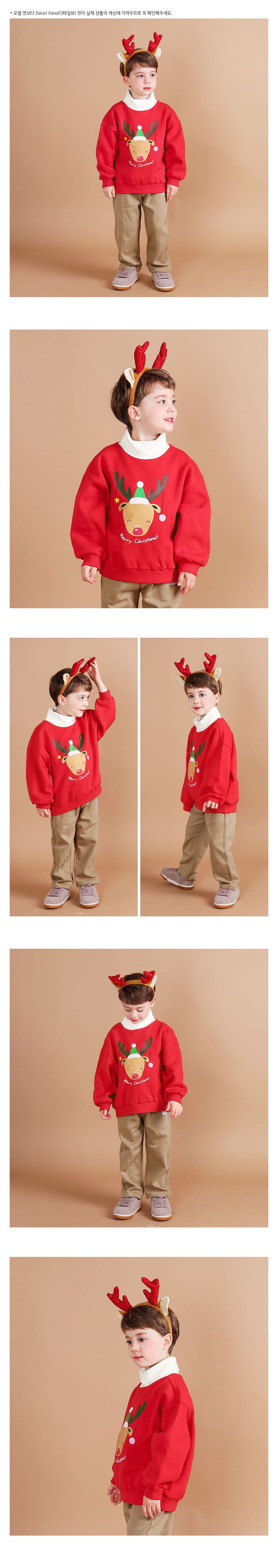 韓國 WALTON kids - (內磨毛)聖誕節可愛麋鹿長袖上衣-紅