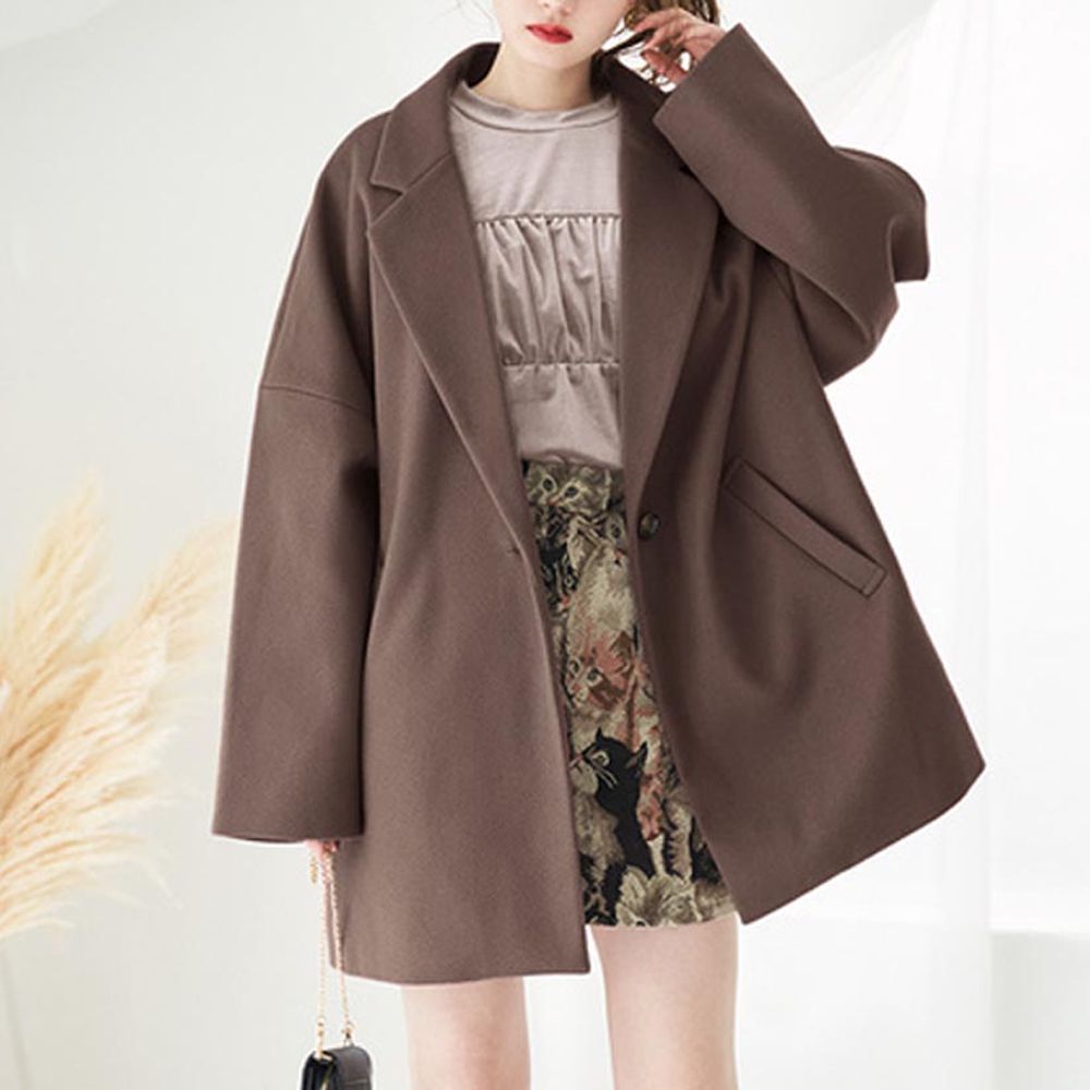 時尚顯瘦繭型中長版大衣外套-摩卡棕 (F)