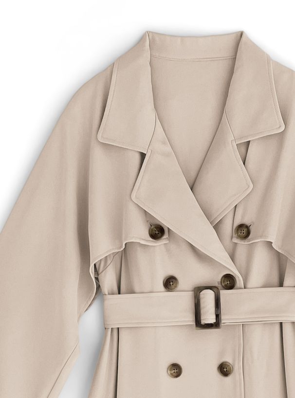 日本 GRL - 春日陽光綁帶長版風衣-卡其