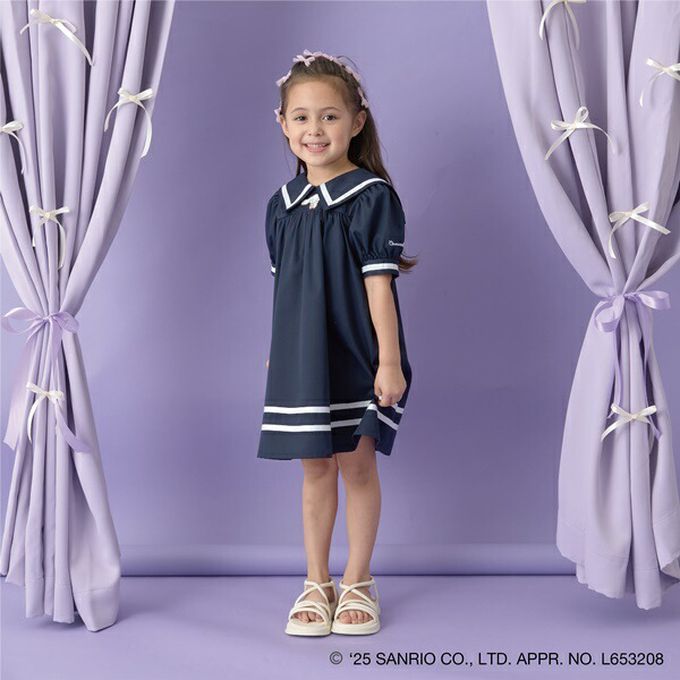 日本 Lycee mine - 俏麗水手條紋短袖洋裝-卡通人物大耳狗-薄荷綠