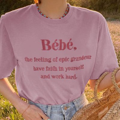 日本 GRL - 棉混百搭印花短袖上衣-Bebe-灰粉 (F)