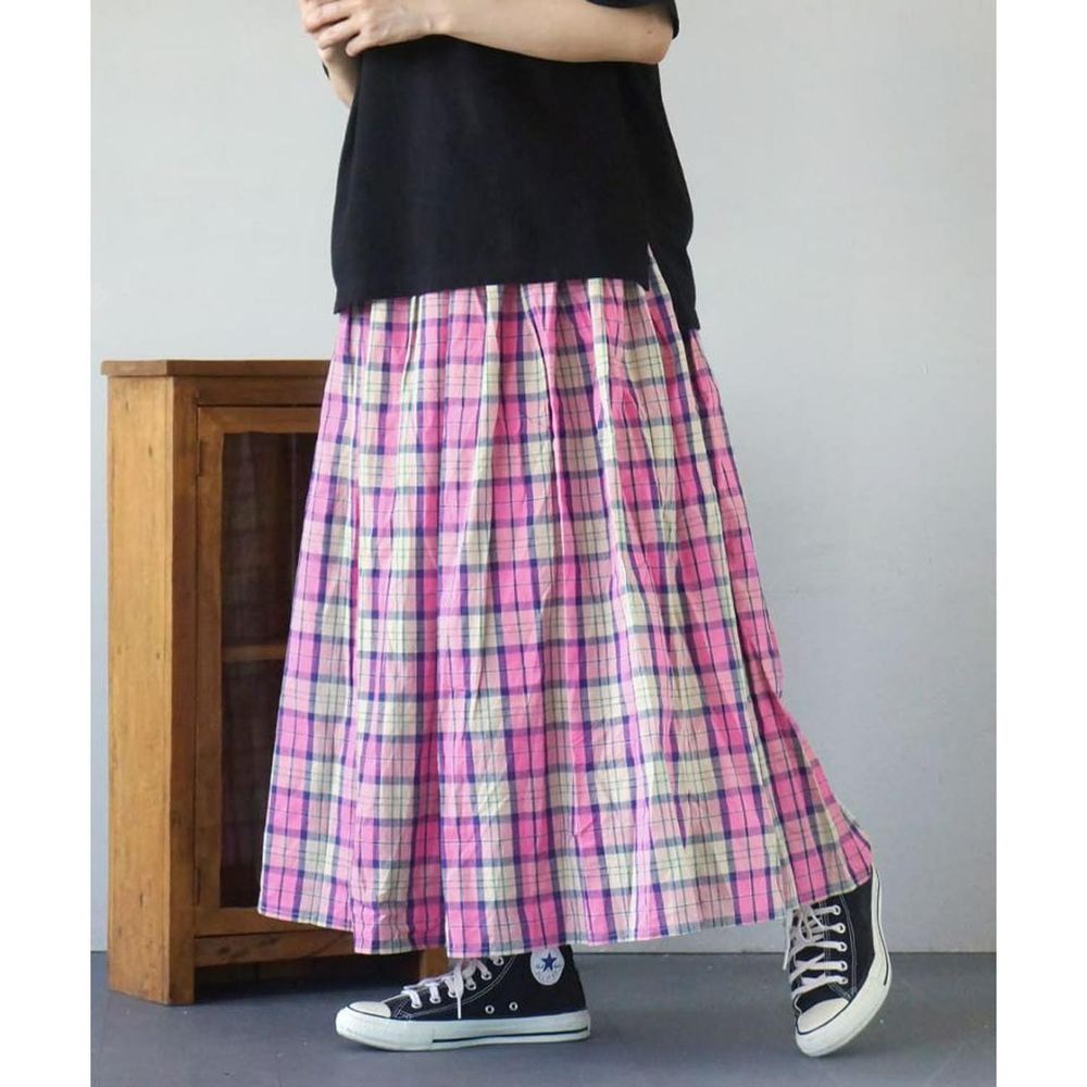日本 zootie - 減齡百搭格紋長裙-粉藍