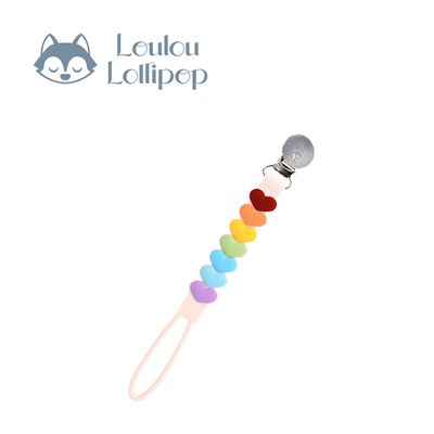 Loulou Lollipop - 固齒器奶嘴鍊夾-彩虹小愛心