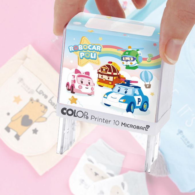 可愛卡通印章 - 布類專用連續回墨章-POLI-藍墨水 (2.7*1cm)