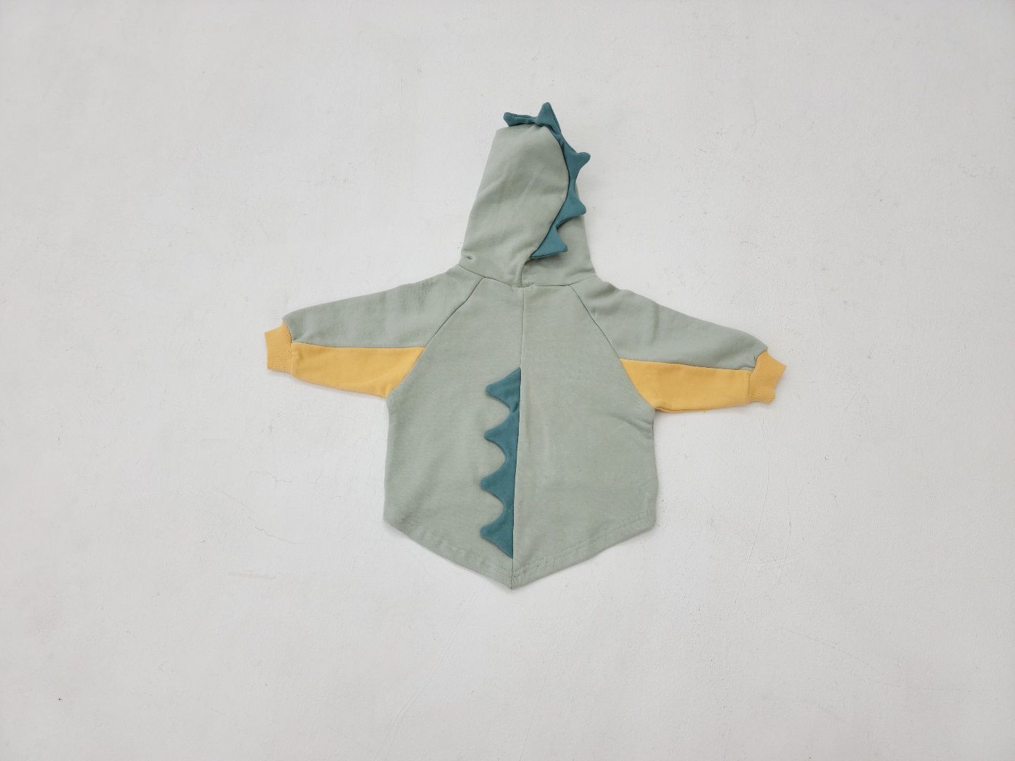 韓國 Mimico - 手繪恐龍立體造型連帽上衣-淺灰綠