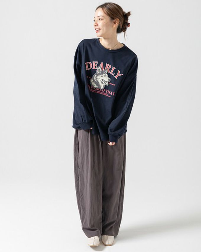 日本 gleam - 相良刺繡哈士奇印花帥氣長袖T恤-灰