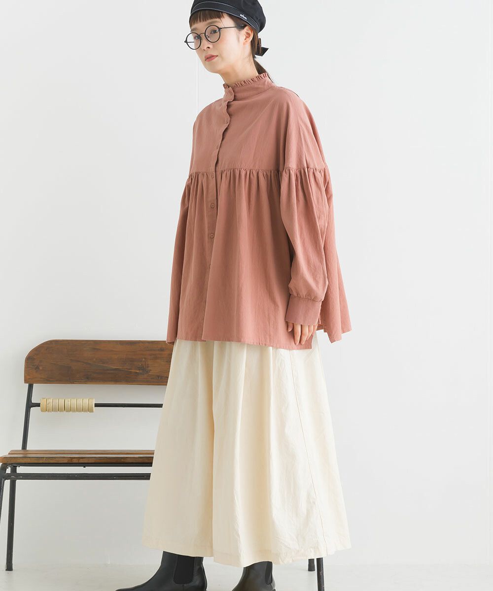 日本女裝代購 - 歐風木耳領2WAY泡泡袖上衣-淺卡其