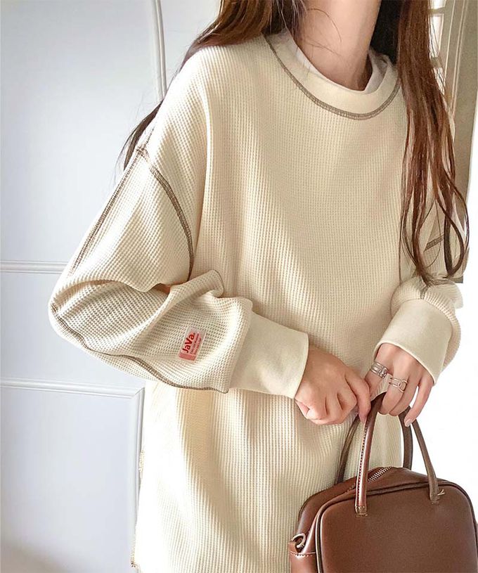 日本 Classical Elf - Java 華夫格車線薄長袖上衣-象牙米