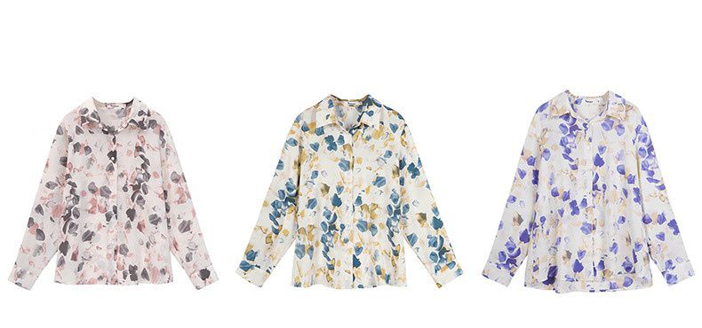 法式水墨印花長袖襯衫-藍色