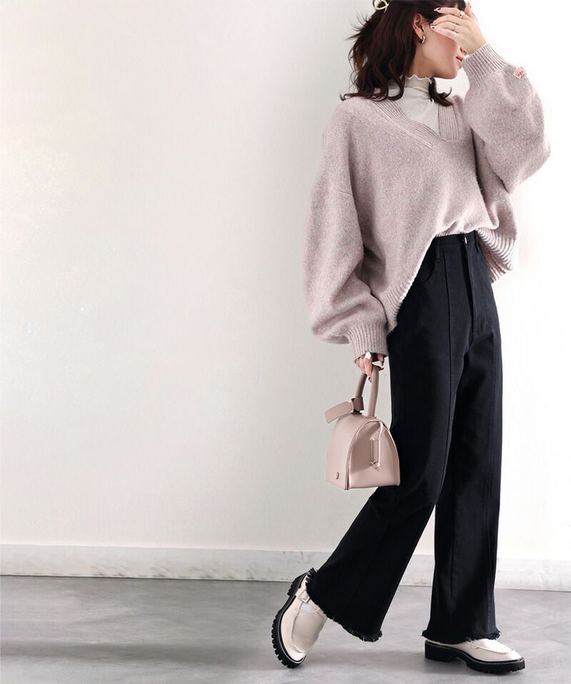 日本 Classical Elf - 顯瘦美腿彈性微喇叭長褲-丹寧藍