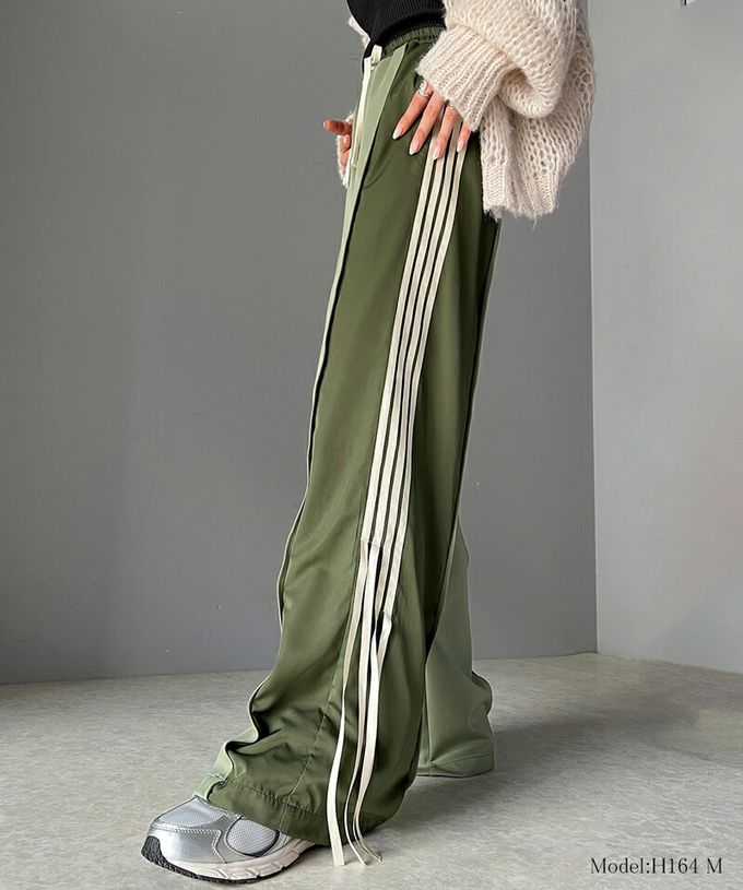 日本 Classical Elf - mily bilet 撞色拼接側綁帶寬褲-米杏