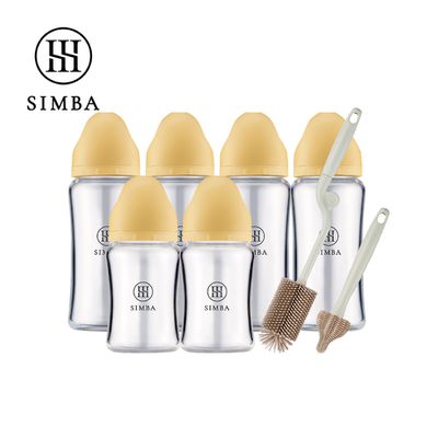 Simba 小獅王辛巴 - 省力洗瓶！蘊蜜質金玻璃寬口奶瓶極淨組-新生適用-旦黃
