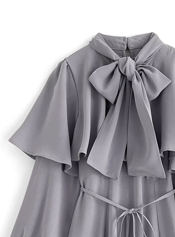 日本 GRL - 燭光晚餐斗篷領雪紡洋裝-寶貝藍