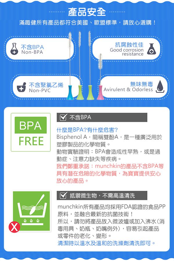 美國 munchkin - A+B超值組：貼心鎖滑蓋防漏杯(360度吸管)207ml(綠) + 吸管配件清潔刷組