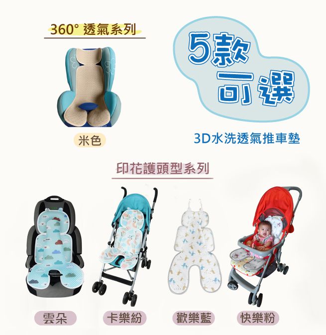 舒福家居 iSuFu - 3D Airmesh 頂級防護兩用幼童推車/安全座椅透氣墊-紫色/藍色/繽紛/雲朵-任選2入請於訂單備註(如無備註隨機出貨)
