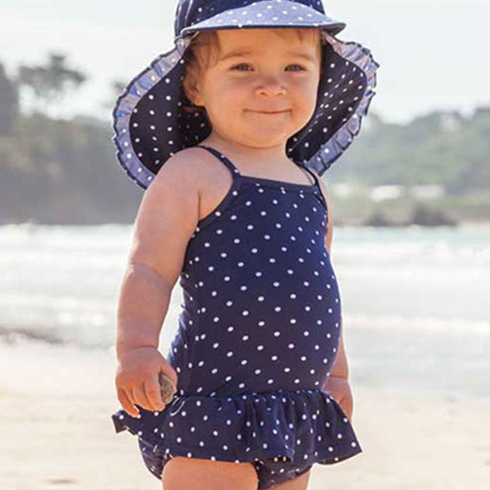 英國 JoJo Maman BeBe - 嬰幼兒/兒童連身泳裝-藍底白點