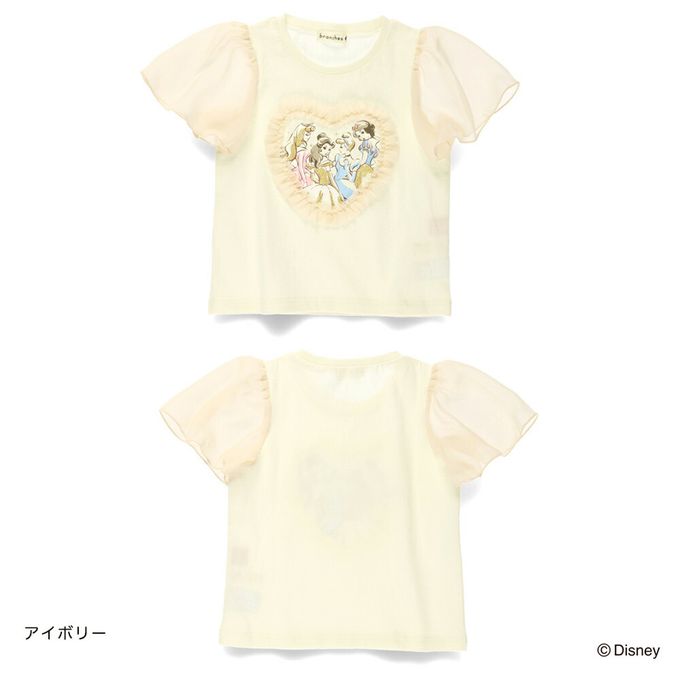 日本 BRANSHES - 迪士尼限定 夢幻雪紡短袖上衣-公主大集合-米黃
