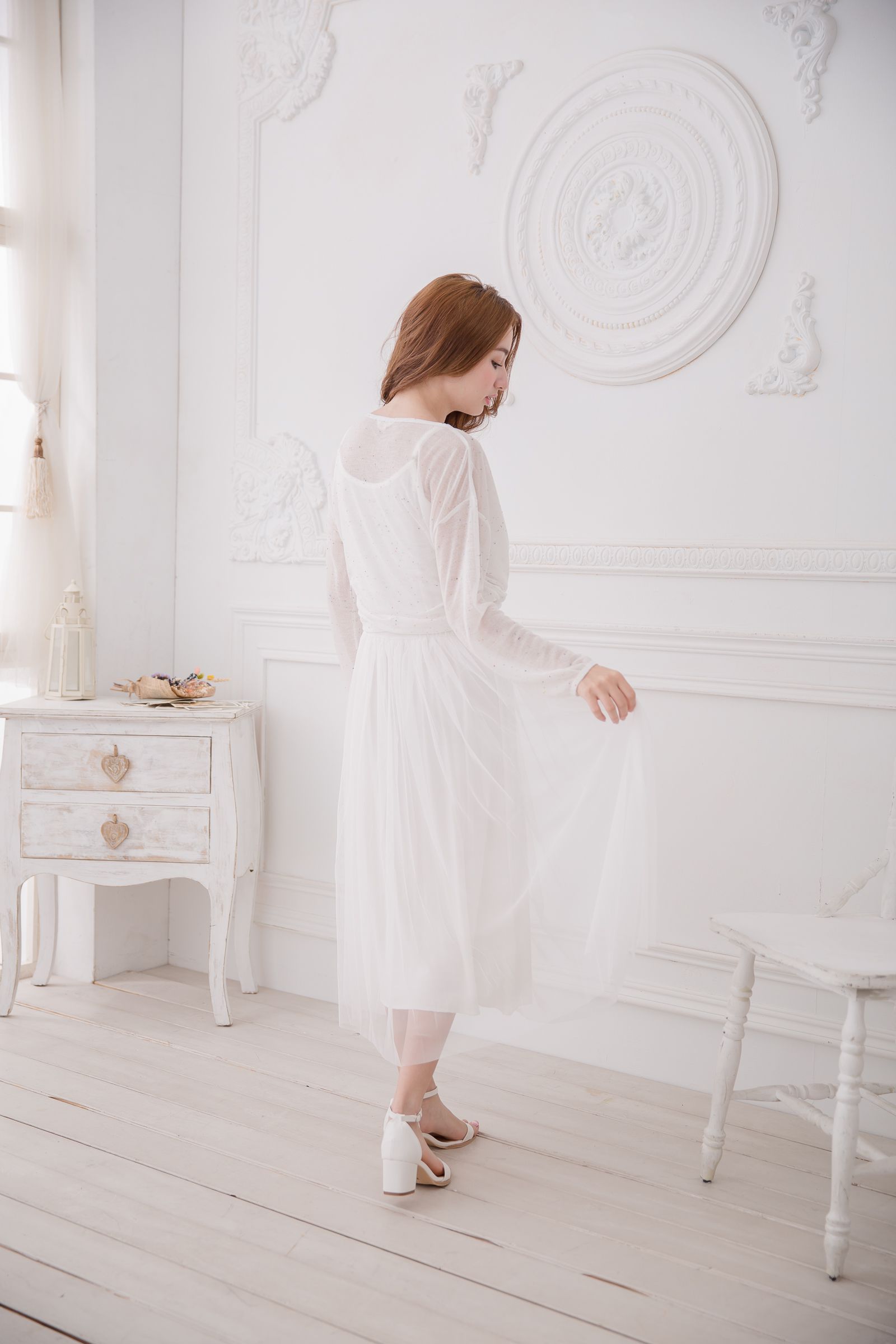 Peachy - 獨家訂製綿柔連身紗裙-細肩帶連身款-夢幻白 (F)