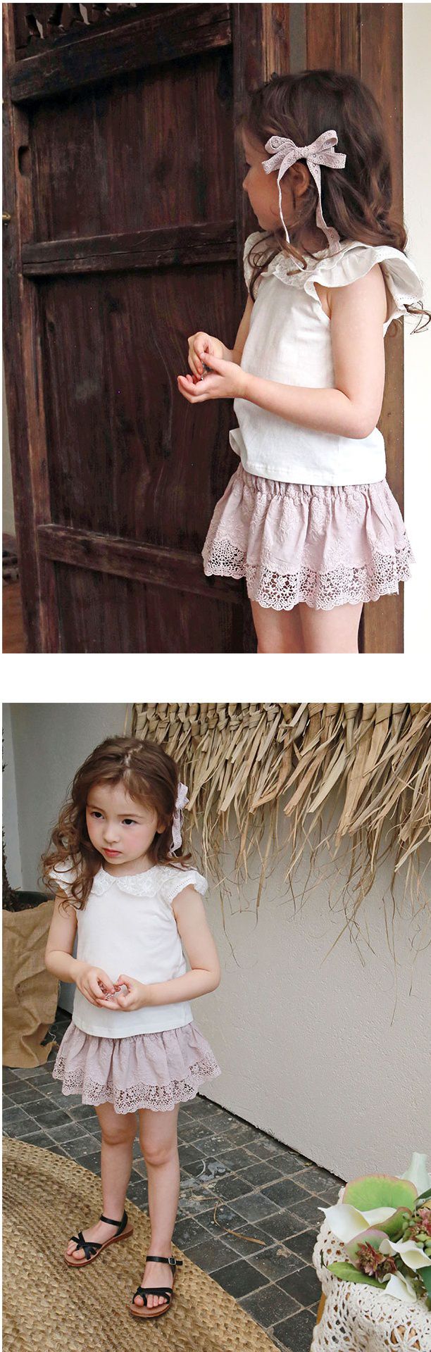 韓國 PuellaFLO - (剩9號)鏤空蕾絲領立體荷葉袖上衣-象牙白