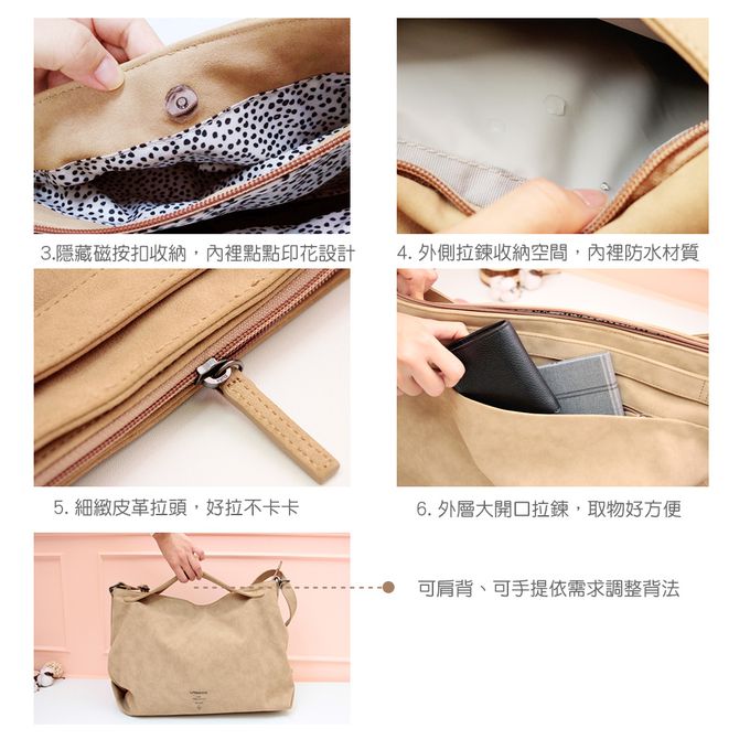 德國 Lassig - 純色質感皮革肩背媽媽包-奶茶駝-含尿布墊+推車掛勾+保溫瓶收納包