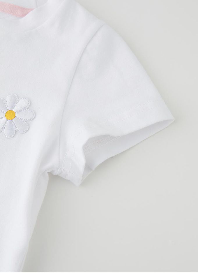 韓國 OZKIZ - 小花印刺繡短袖上衣-白