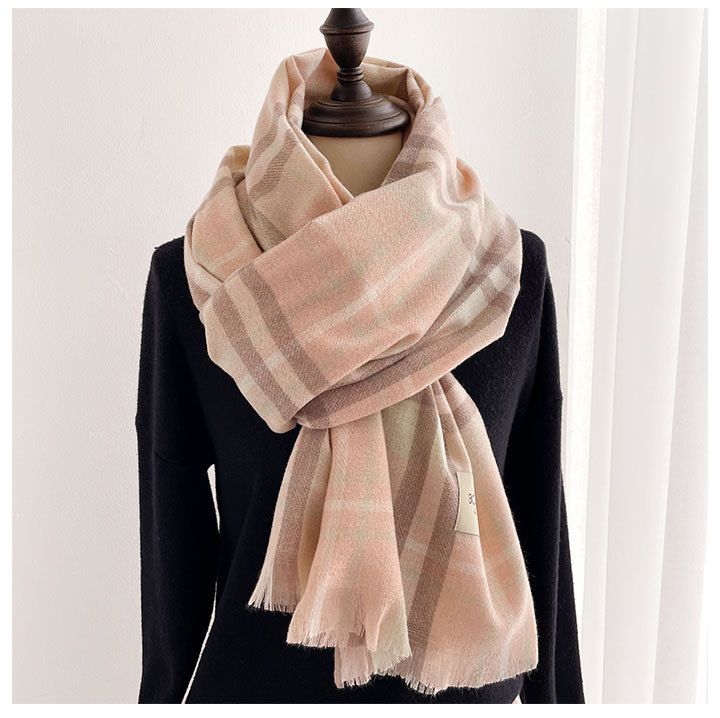 編媽精選 - 柔暖羊毛混棉細針織圍巾-漸層黑白 (208x73cm)