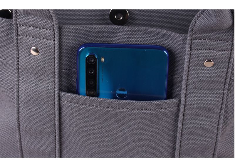 加厚大容量帆布手提包/便當袋-夾層可拆-白+深藍 (20.5x15x21.5cm)