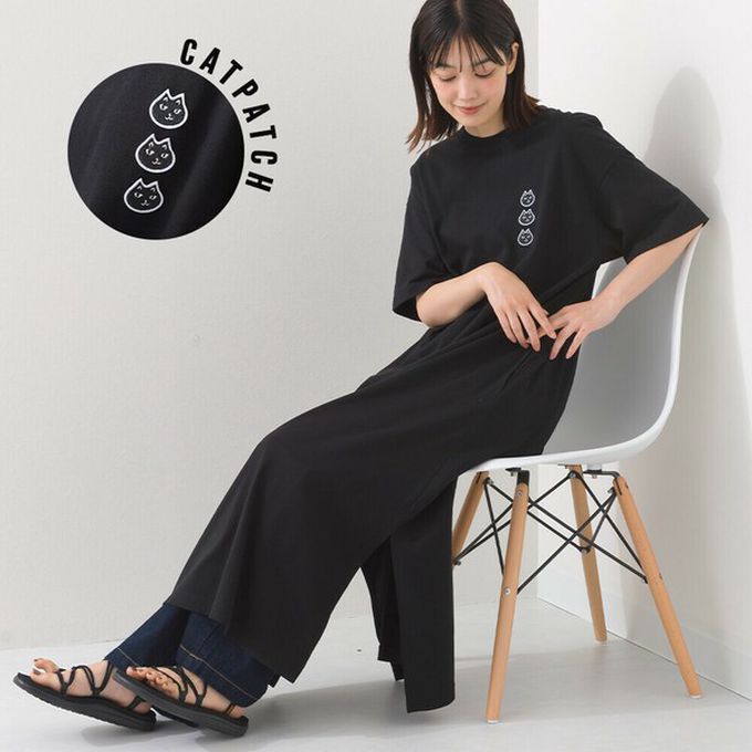 日本 OMNES - 黑貓短袖洋裝