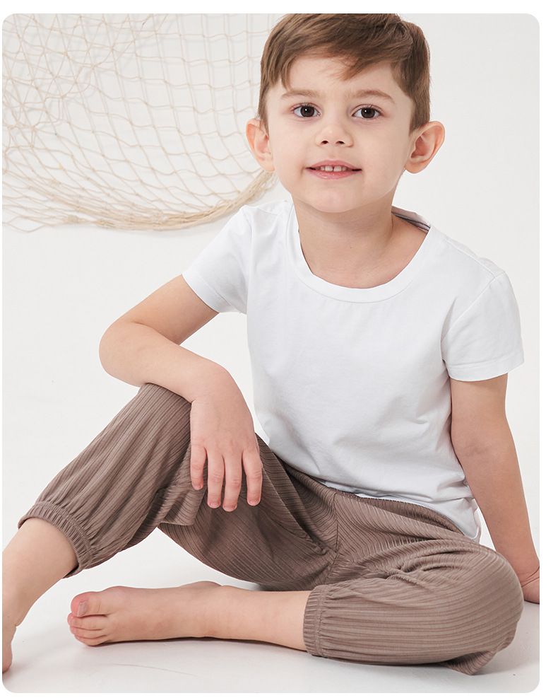 冰絲涼感素色螺紋防蚊褲/空調褲-棕色