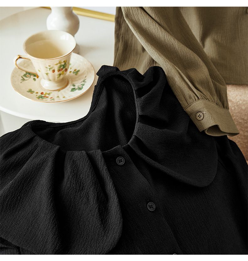 娃娃領長袖襯衫-黑色