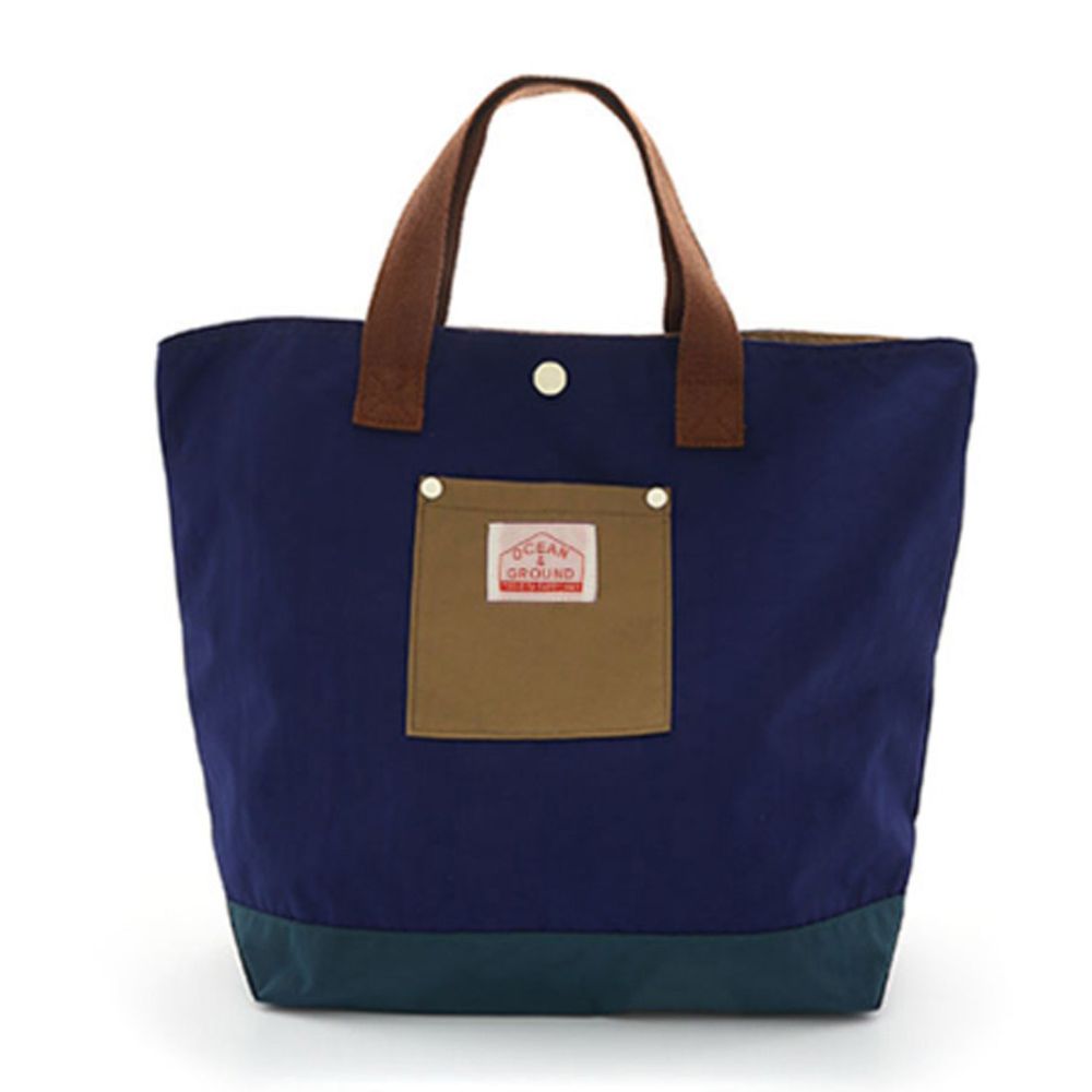 日本 OCEAN&GROUND - 經典休閒大容量手提袋/購物袋-CRAZY 撞色-寶石藍 BL (33x31x12cm)