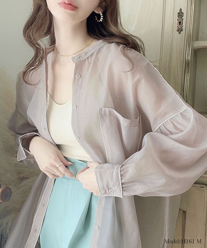 日本 Classical Elf - 優雅滾邊透膚感長袖襯衫-咖啡