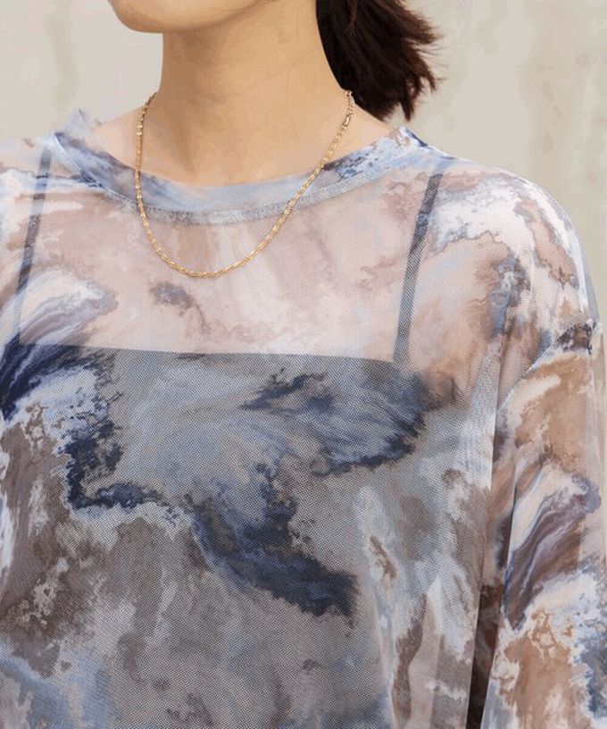 日本 Bab - 雲彩風格透膚美型長袖上衣-藍系