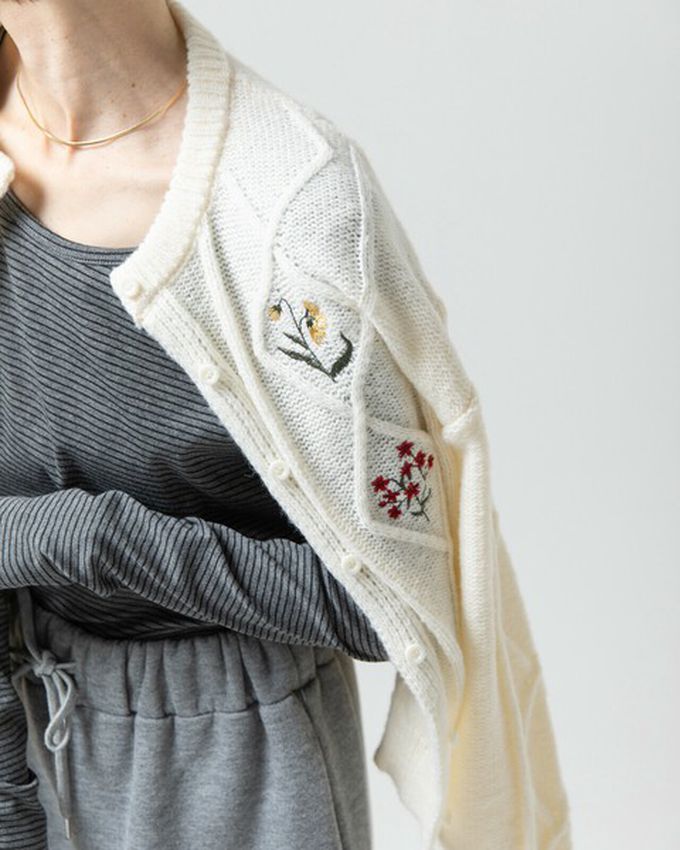 日本 gleam - 文藝風小花刺繡立體針織開襟衫-黑