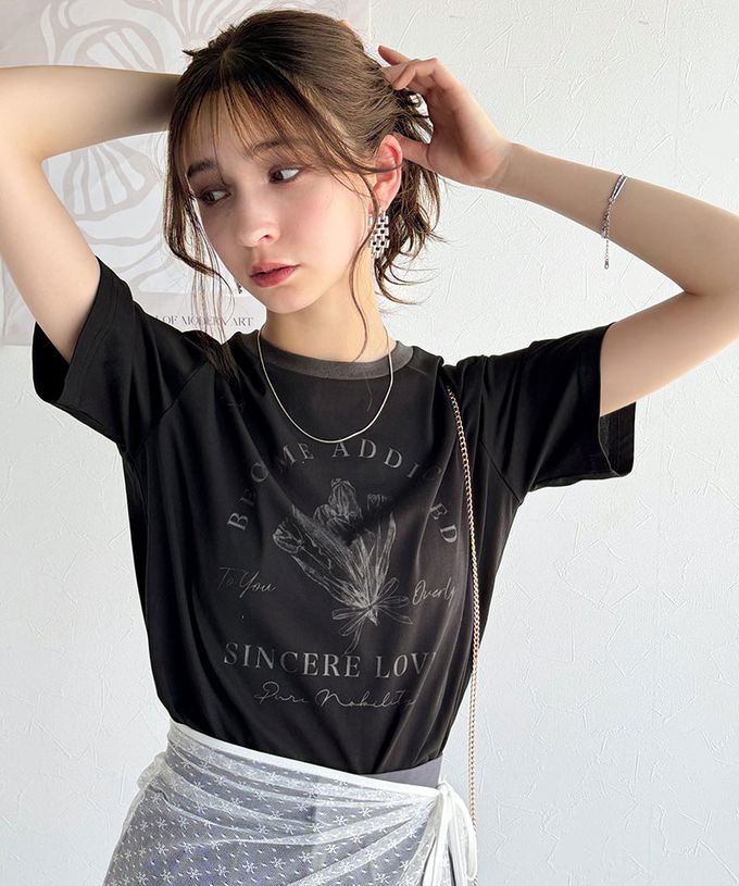 日本 Classical Elf - 法式休閒花束滾邊短袖上衣-白x黑