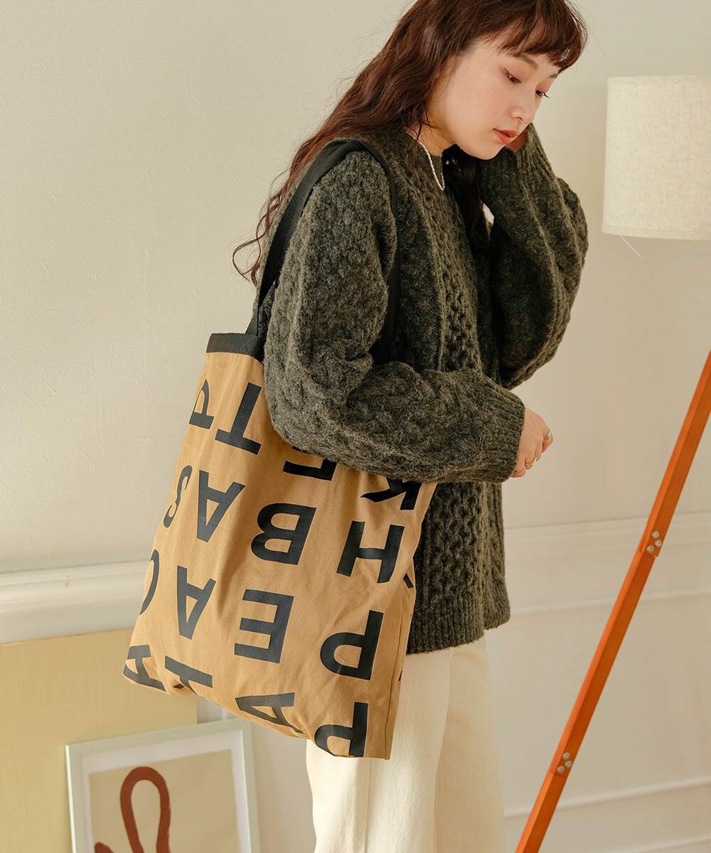 日本 Bab - [日雜推薦] 簡約字母帆布袋/托特袋-米杏