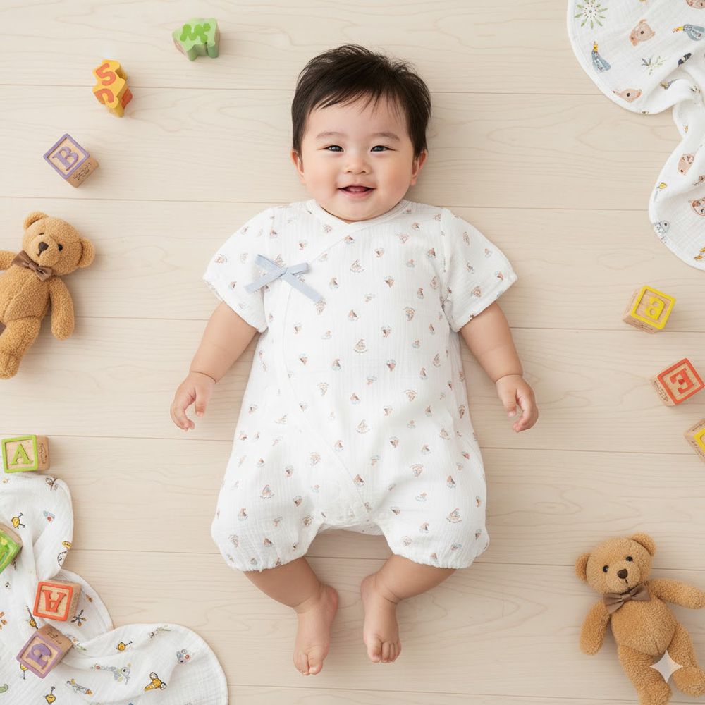 短袖連身衣 穆斯林棉紗-淺藍色 (50~70cm)